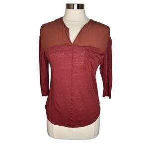 Anthropologie Postmark Split Neck Linen Blend Top Women's‎ XS